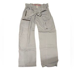 Johnny Was Pete & Greta by Womens NEW Linen Lightweight Cargo Pants Sz 8 Lt blue